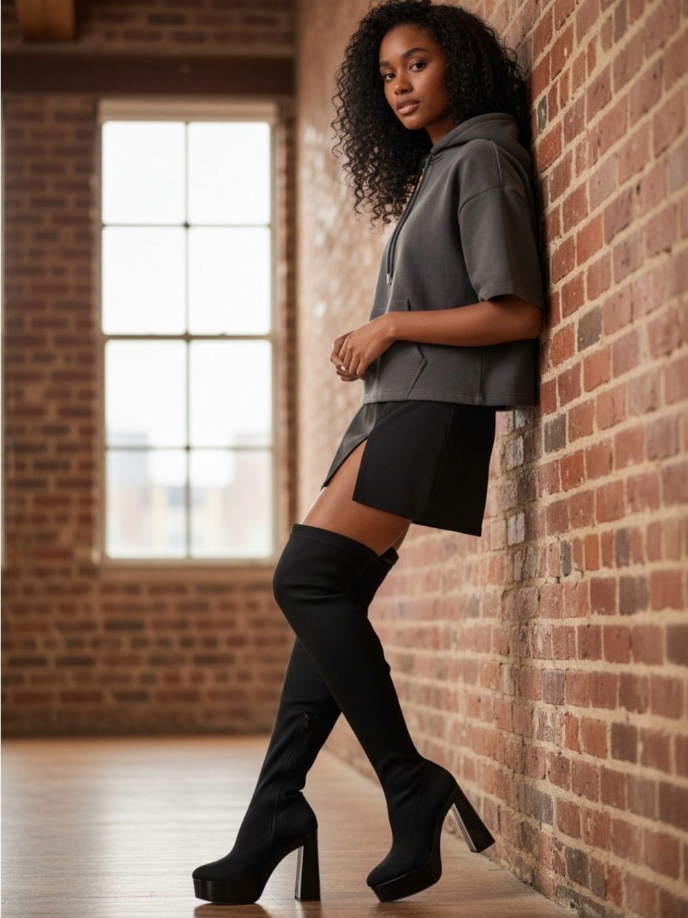 🟡 Gianni Bini JARVIS Stretch Knit Over-the-Knee Platform Boots